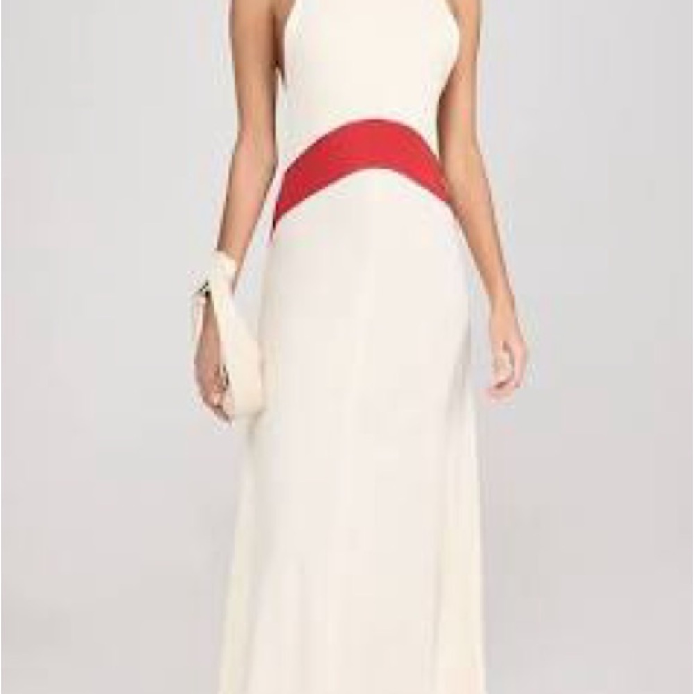 SOLID & STRIPED Cream and Red Halter Maxi Dress